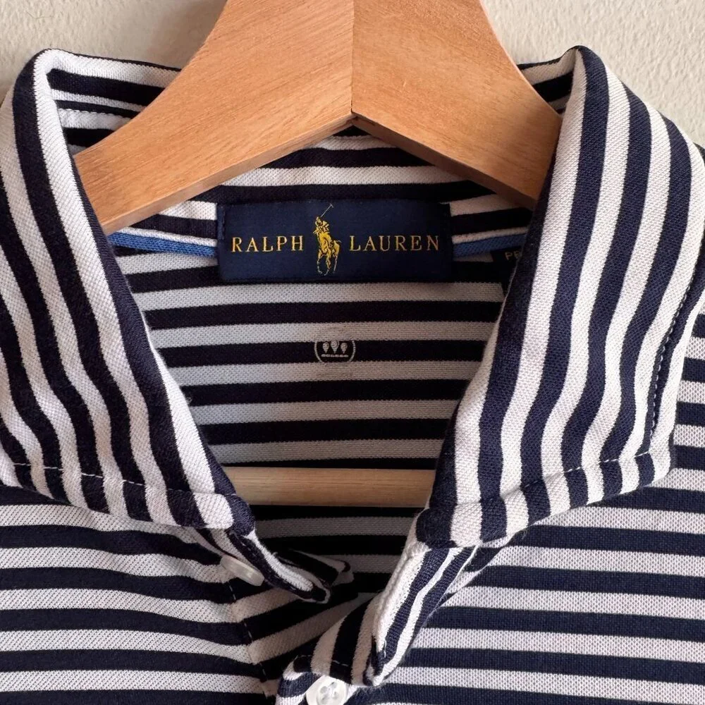 Ralph Lauren Stripe Golf Polo M PGA Patch ProFit Blue White Classic Country Club